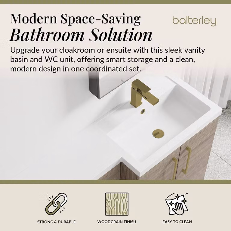 Balterley Brown Modern Right-Hand Vanity and WC Unit Combination with Brushed Brass Details