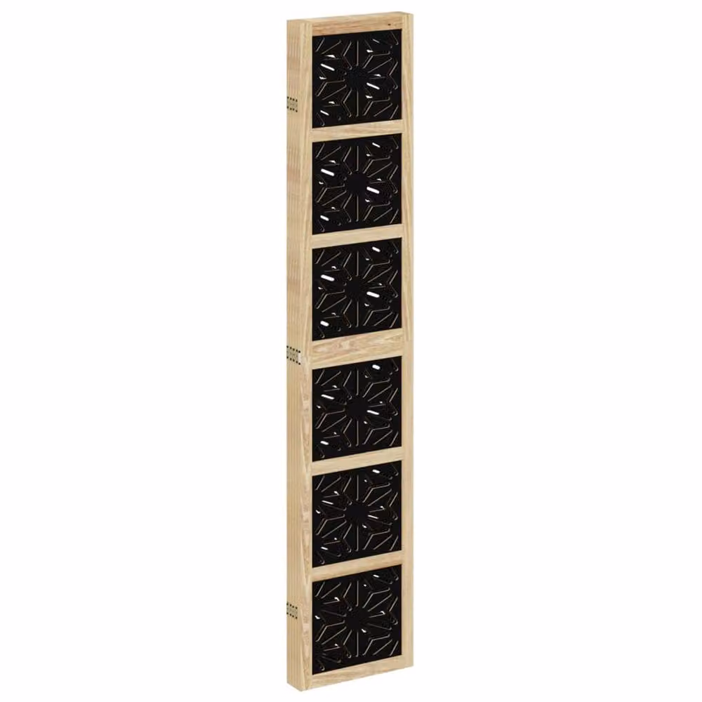 Berkfield Home 5 Panel Geometric Room Divider in Brown and Black Solid Paulownia Wood – 3