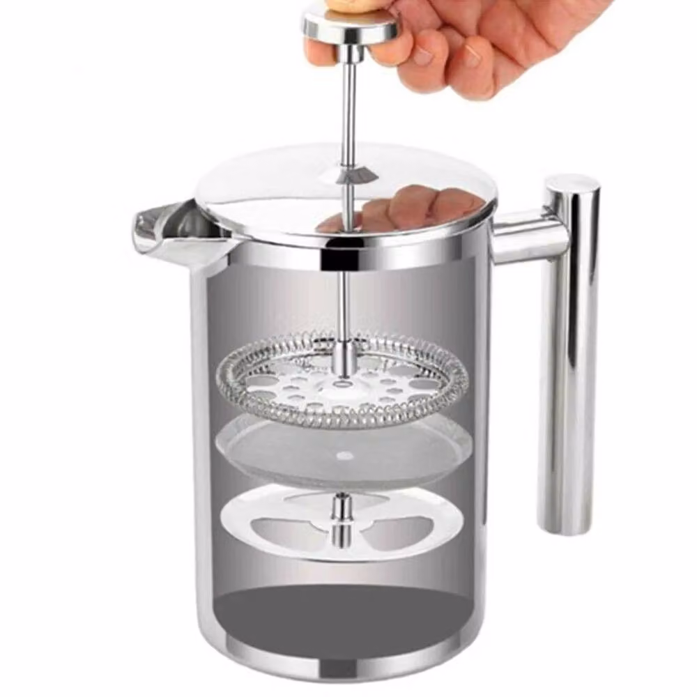 FLAVORA Stainless Steel and Glass French Press Coffee Maker, 1000ml, Metallic Silver – 2