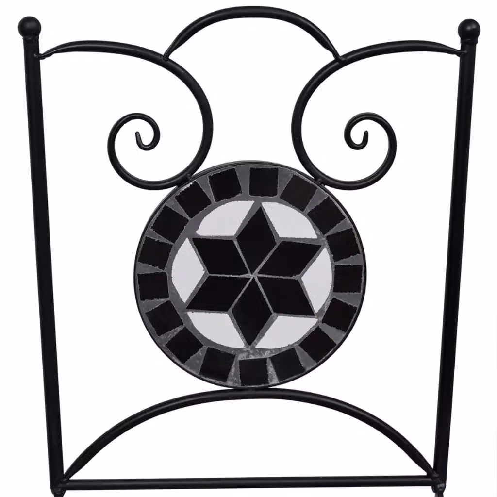 Berkfield Home Set of 2 Folding Bistro Chairs in Black and White Ceramic and Metal with Geometric Pattern – 3
