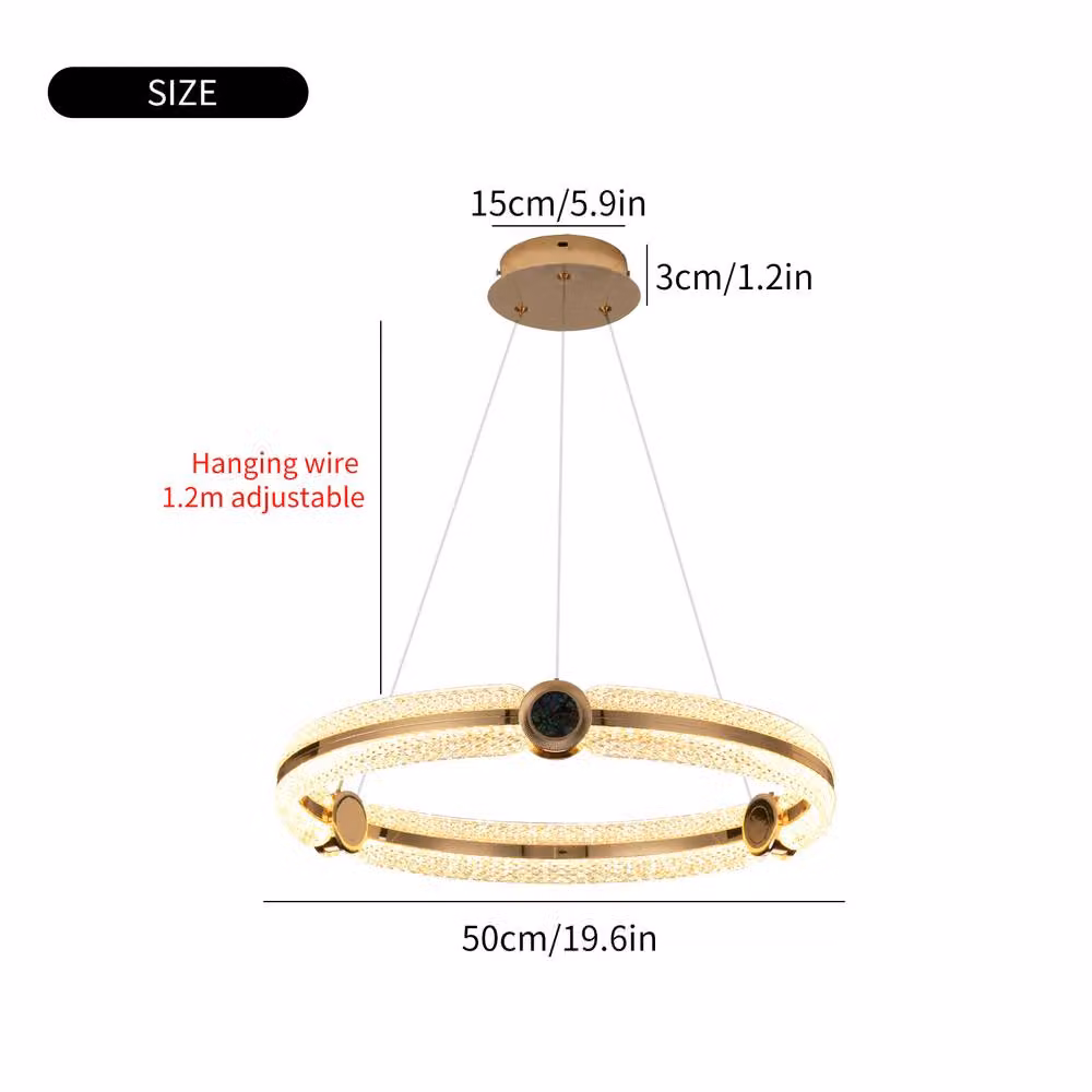 NIVOR Modern 1-Ring Circular LED Chandelier in Gold with Crystal Accents, Dimmable with Remote Control, 48W – 2