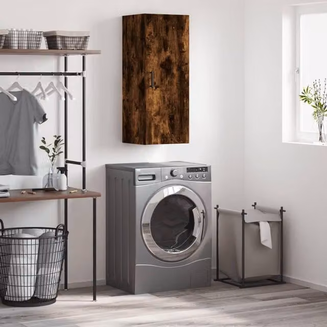 Berkfield Home Wall Mounted Smoked Oak Cabinet in Brown W/D/H: 34.5 x 34 x 90 cm – 1