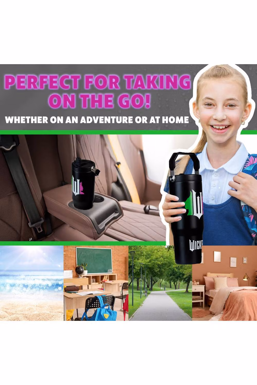 Get Trend Wicked Insulated Metal Travel Tumbler with Flip Up Straw and Handle, 850ml, Black – 9