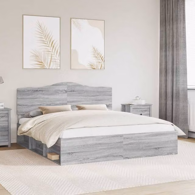 Berkfield Home Sonoma Bed Frame in Grey Solid Pine Wood 200 x 200 cm