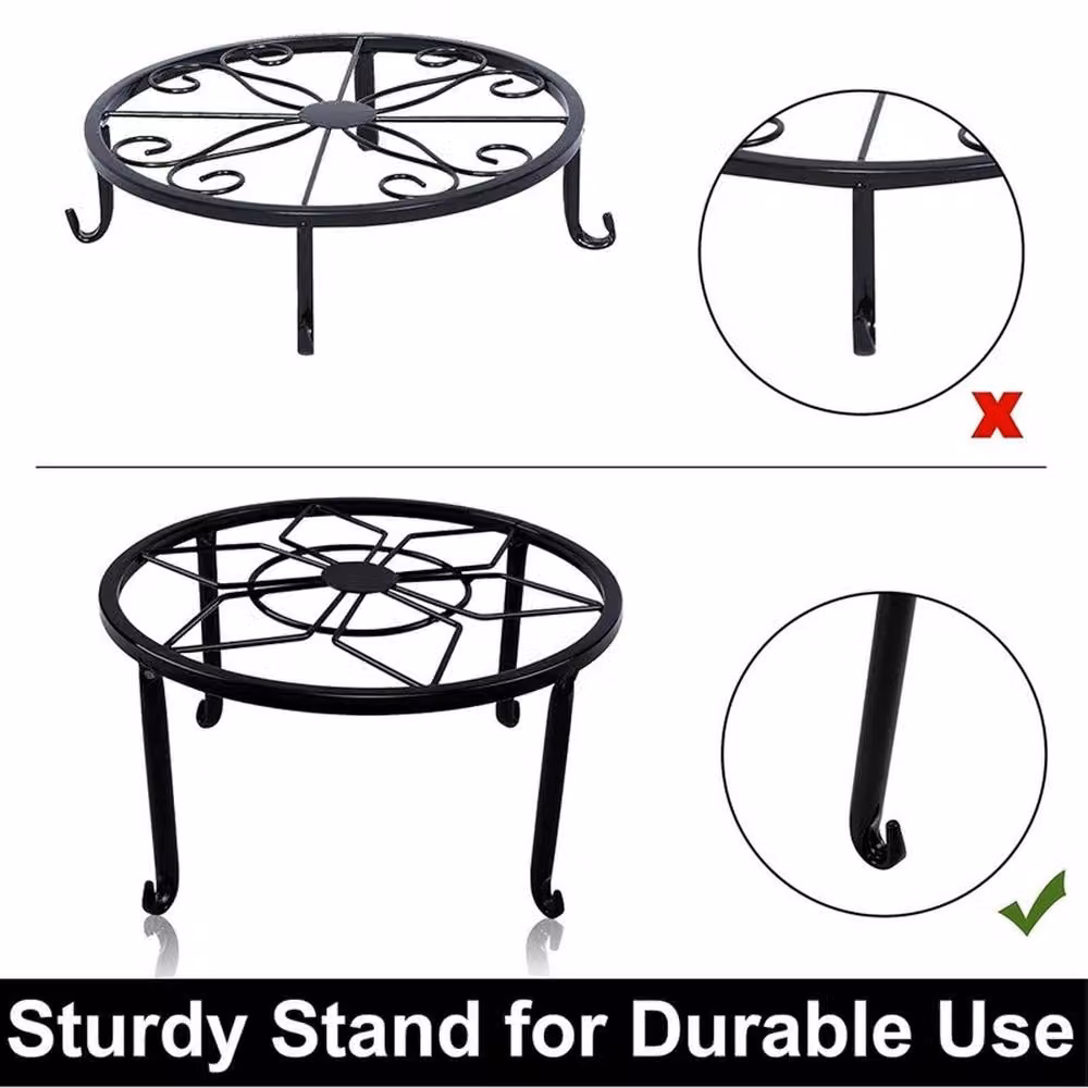 NESTLUNE Black Metal Plant Pot Stand for Indoor and Outdoor Display, W: 23 cm, D: 11.5 cm – 3