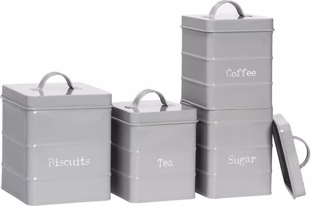 Harbour Housewares 4 Piece Vintage Metal Kitchen Canister Set in Grey, Airtight and Leakproof