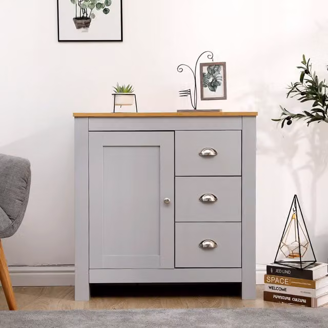 HMD Furniture Modern 3 Drawer 1 Door Sideboard in Grey Matt MDF