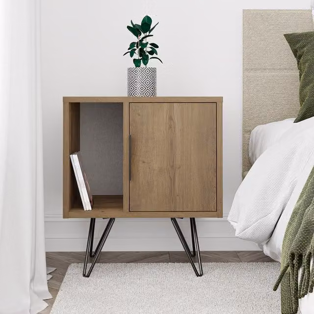 Decortie Glynn Modern Bedside Table Nightstand in Brown, W/D/H: 42 x 50 x 60 cm