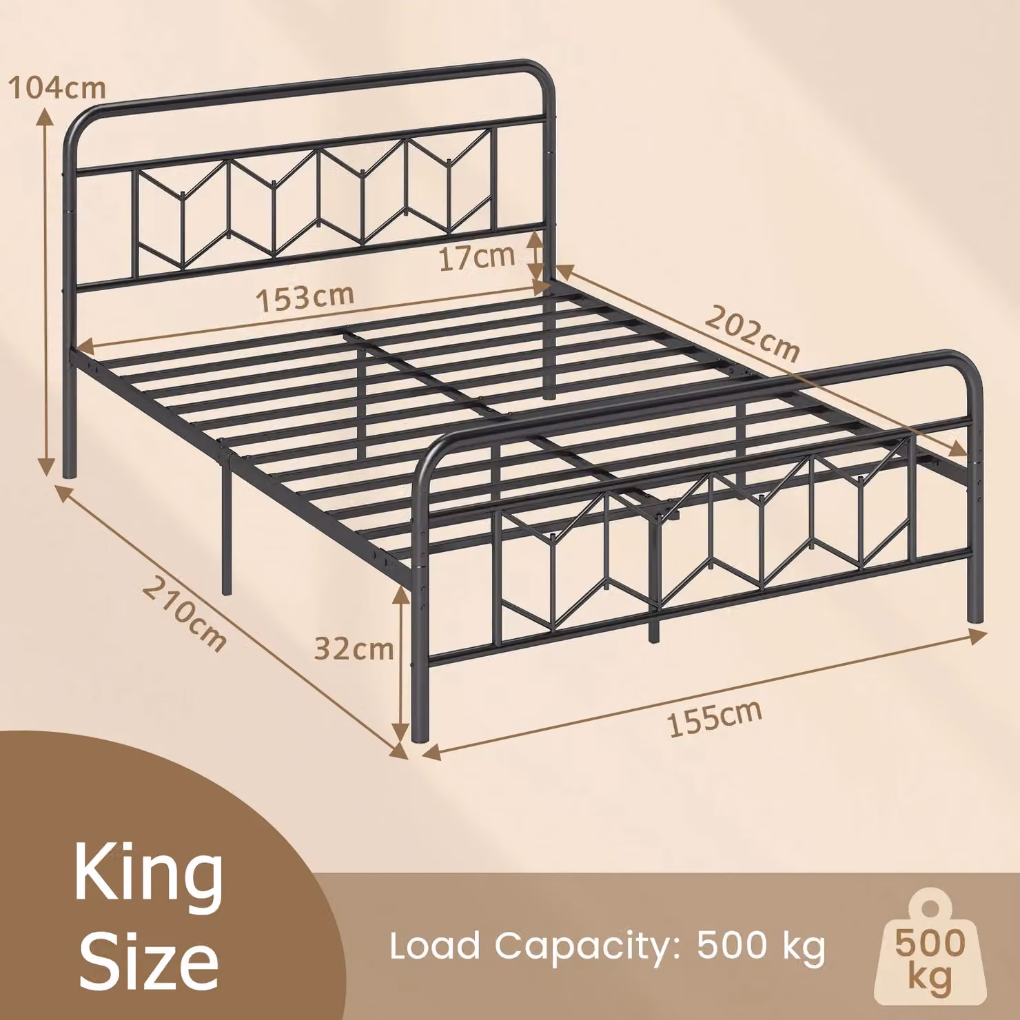 Gymax King Size Metal Platform Bed Frame with High Headboard, Black, 180 x 200 cm – 2