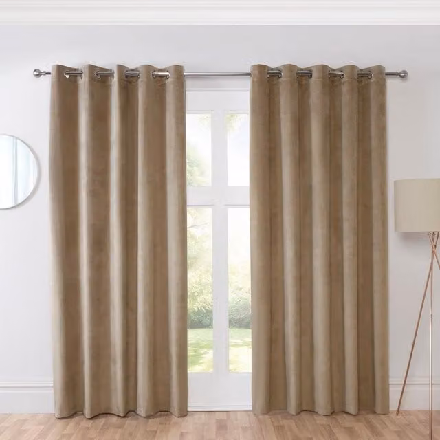 Casa Sundour Eyelet Fabric Curtains in Mocha, H: 183 cm x W: 229 cm