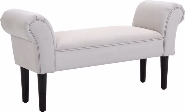 HOMCOM Small Grey Linen Upholstered Ottoman Bench with Rolled Arms and Wooden Legs