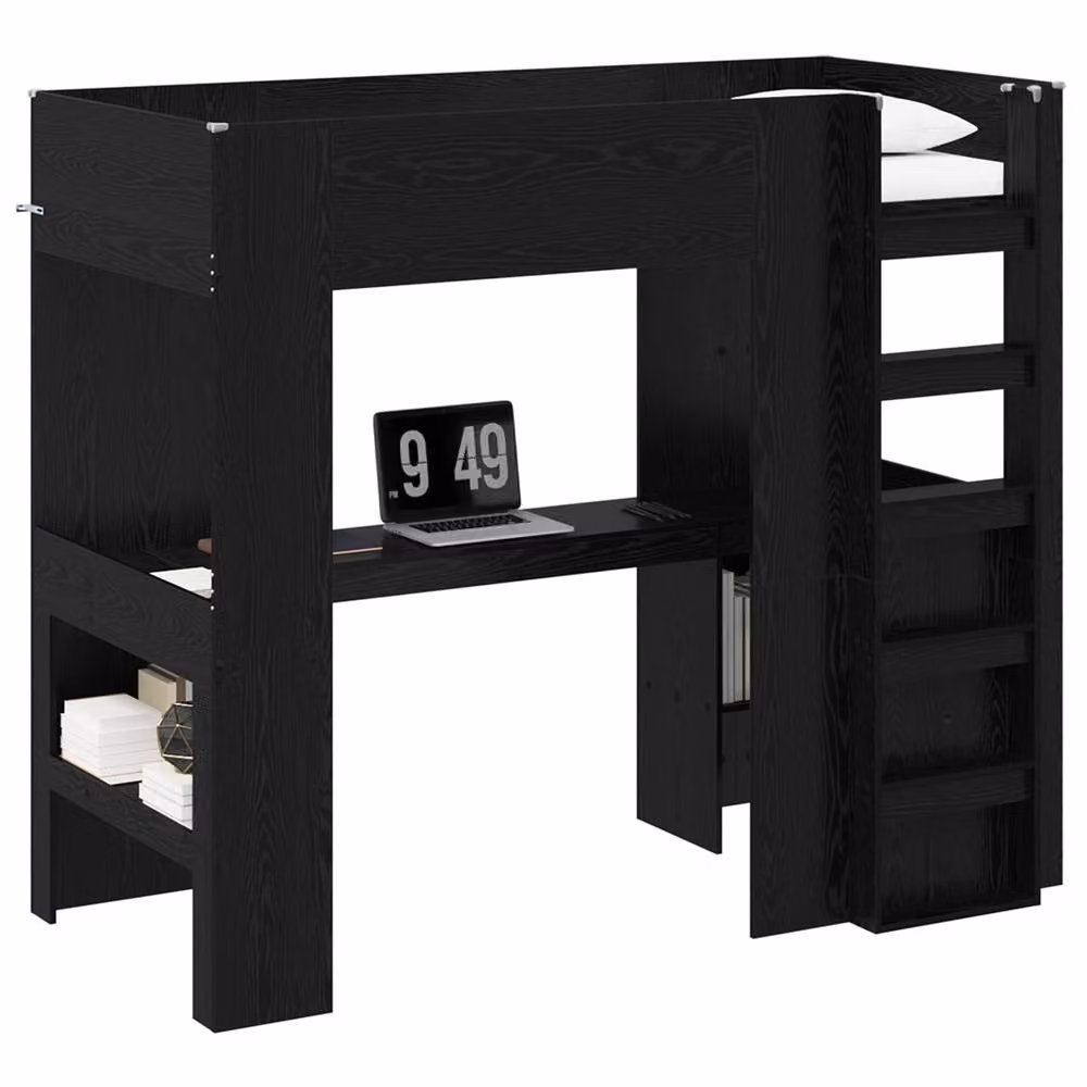 Berkfield Home Loft Bed Frame with Desk in Black Oak, W/D/H: 190 x 90 x 175 cm – 2