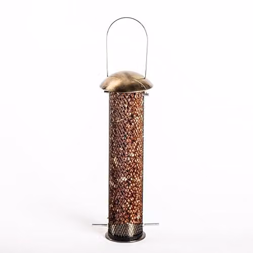 Happy Beaks Supreme Bird Feeder Collection, Set of 3 Antique Brass Metal Hanging Garden Feeders for Seed, Peanut and Mealworm – 1