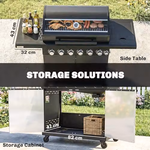 Outsunny 6+1 Burner Gas BBQ Grill with Warming Rack and Side Burner, Black – 7