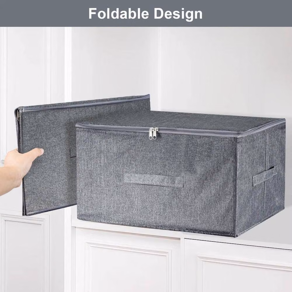 FORGEVIO Set of 4 Large Foldable Fabric and Cardboard Storage Boxes in Grey – 3