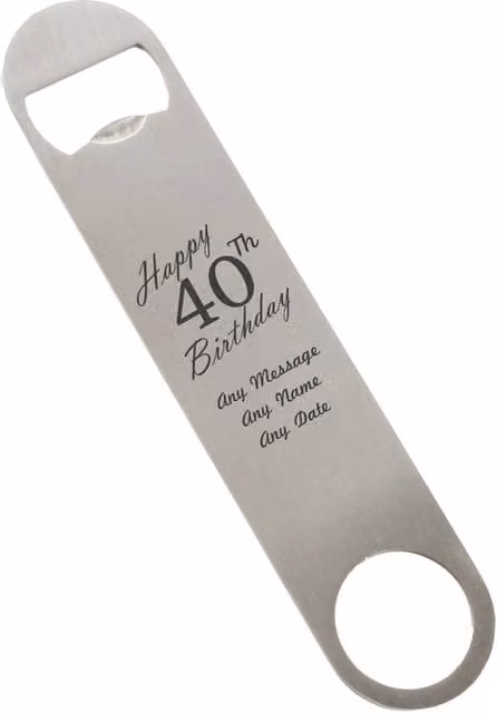 Uniqueful Personalised Happy 40th Birthday Stainless Steel Bar Blade Bottle Opener in Silver