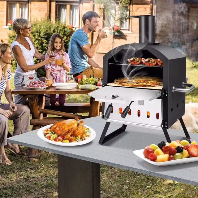 COSTWAY Portable 2-Layer Oven Pizza Maker in Black