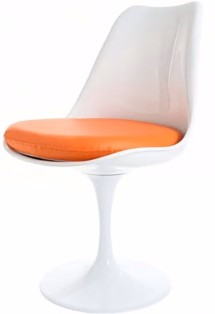 Fusion Living Modern Swivel Dining Chair in White and Orange with Synthetic Leather Cushion