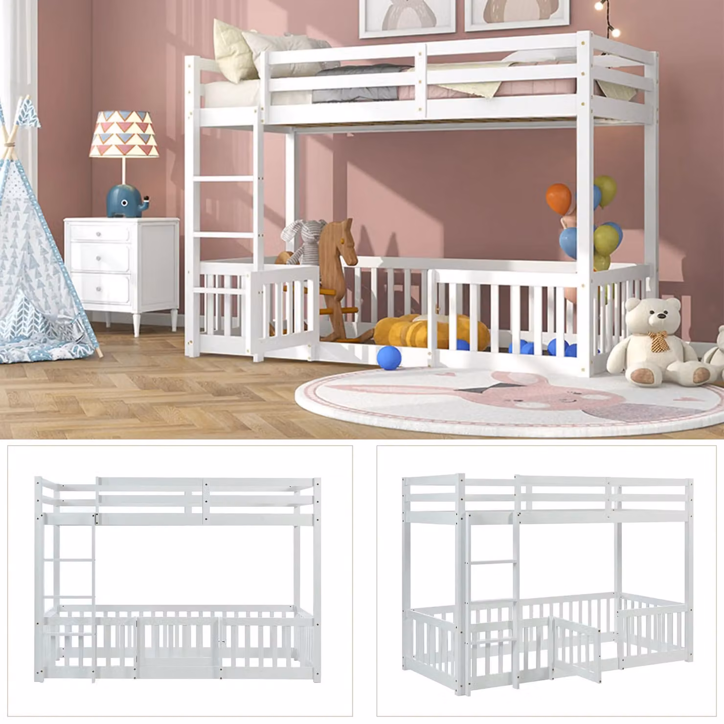 Matteo Solid Wood Childrens Bunk Bed in White, W/D/H: 140 x 200 cm – 3