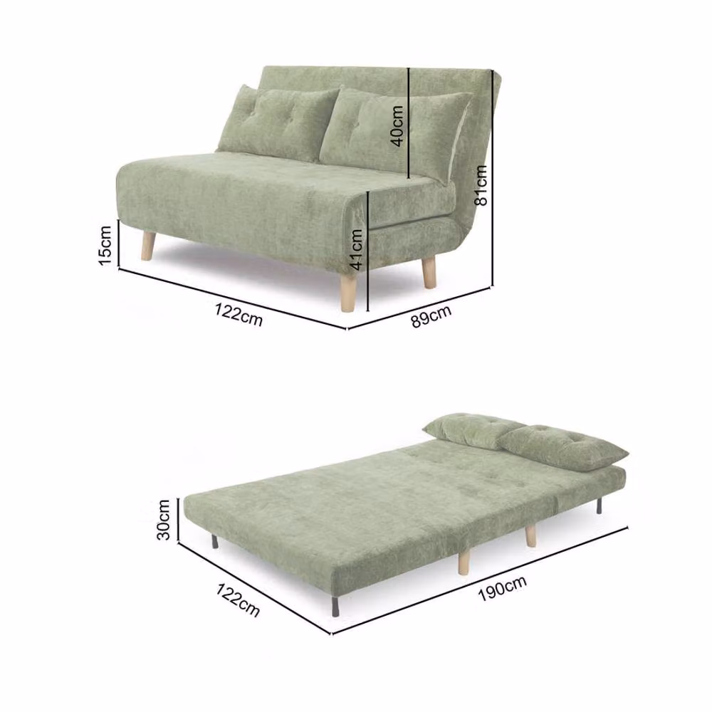 Home Garden Direct Aurora Small Double 2 Seater Sofa Bed in Green Premium Fabric with Scatter Cushions, W/D/H: 120 x 200 cm – 3