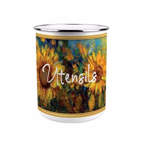 Purely Home Sunflower Impressionism Metal Utensil Holder, Multicolour, W: 18 cm, D: 16.5 cm, H: 16.5 cm – 1