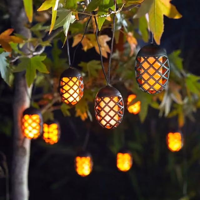 Garden Mile Solar LED Warm White Lantern Hanging String Lights in Black