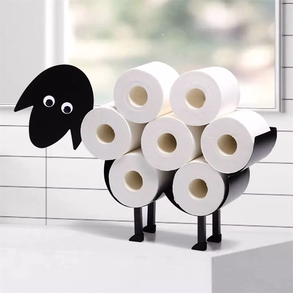 Nordara Sheep Freestanding Metal Toilet Roll Holder in Black, W: 45 cm, H: 75 cm – 5