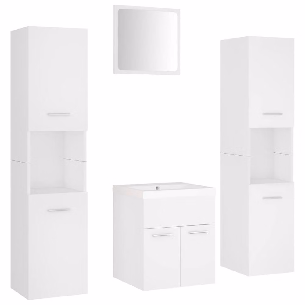 Berkfield Home Modern White Bathroom Furniture Set with Mirror Cabinet, Vanity Unit and Tall Cabinet – 2