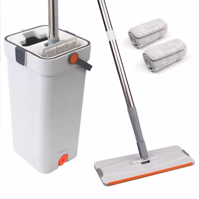 PAWNORA Wash and Dry Mop and Bucket Set with Wringer in Grey and White