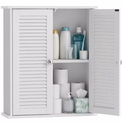 HOMCOM White Wall-Mounted Bathroom Cabinet with Hinged Doors and Internal Shelves W/D/H: 61 x 18 x 51 cm