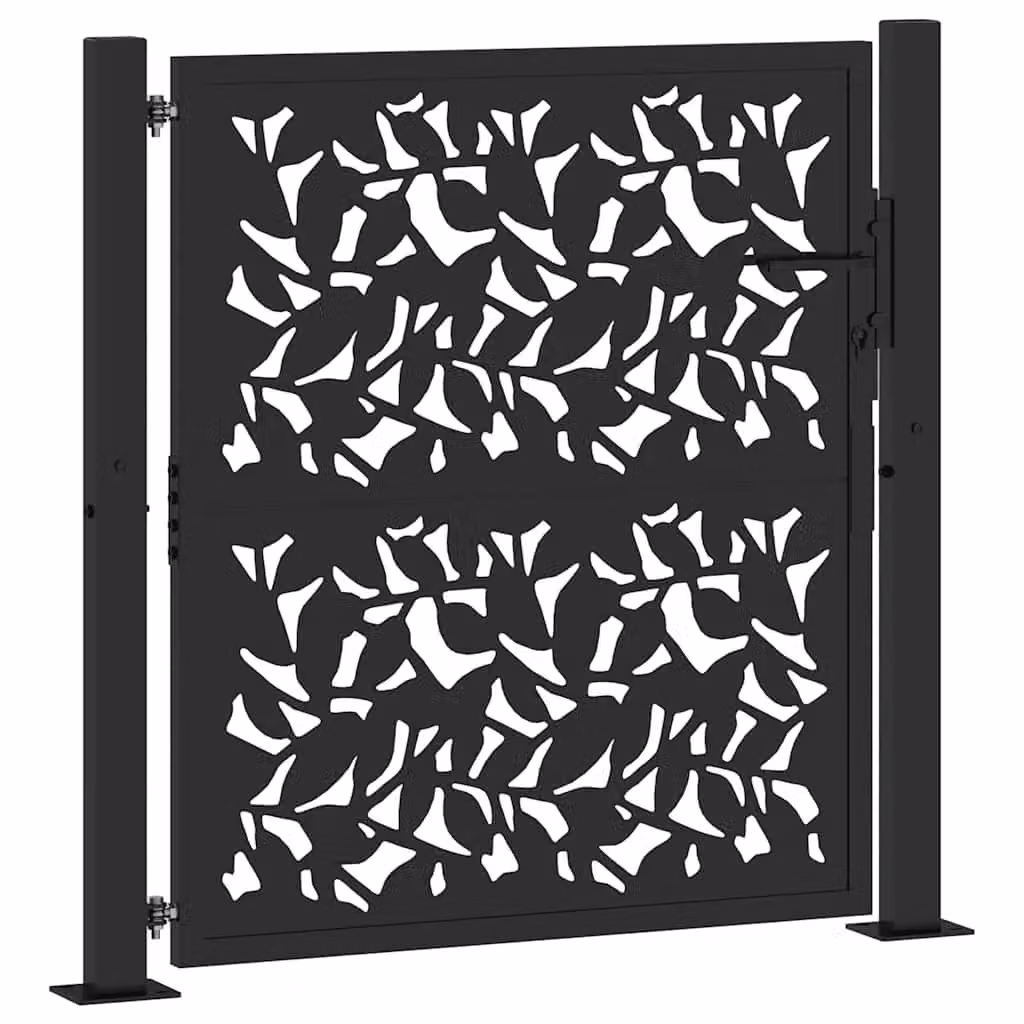 Berkfield Black Steel Garden Gate with Leaf Design W: 105 cm, H: 106 cm – 2