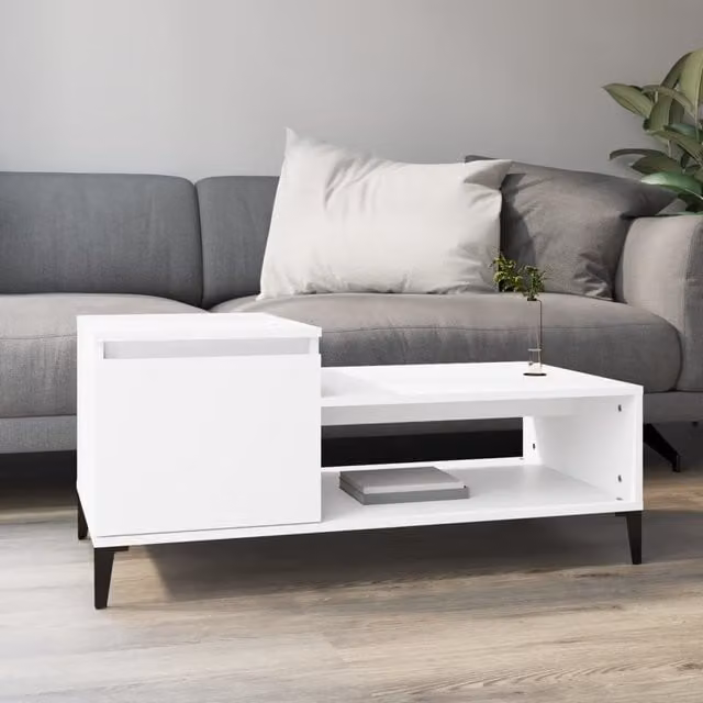 Berkfield Home Modern White Coffee Table, W/D/H: 100 x 50 x 45 cm