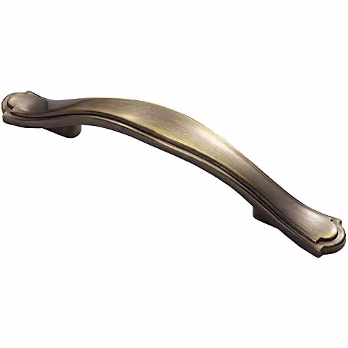 Loops Stepped Edge Bow Cupboard Pull Handle in Brushed Brass with 76mm Fixing Centres