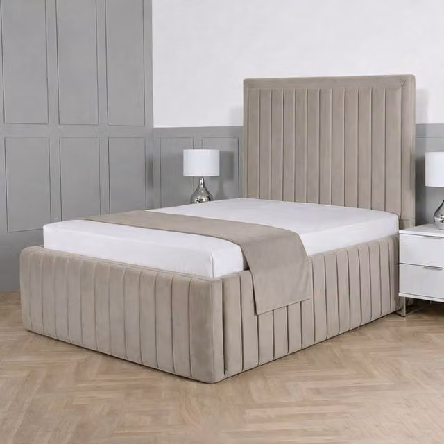 Living Comfort Bedz Saint Germain Plush Upholstered Small Double Bed with Slatted Base and 48 Inch Headboard in Light Grey
