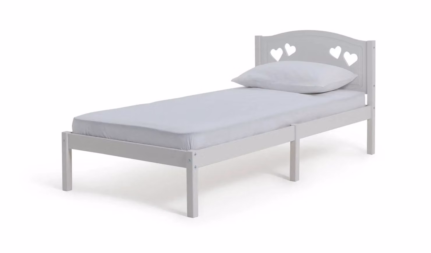 Mia Single Bed Frame in White MDF and Solid Wood, W/D/H: 90 x 190 x 120 cm