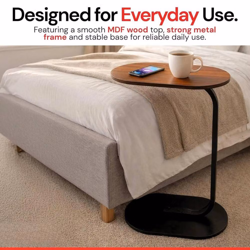 KORVIXA Brown Wooden Side Table and Laptop Desk with Oval Top and Sled Base, W/D/H: 100 x 59 x 100 cm – 4