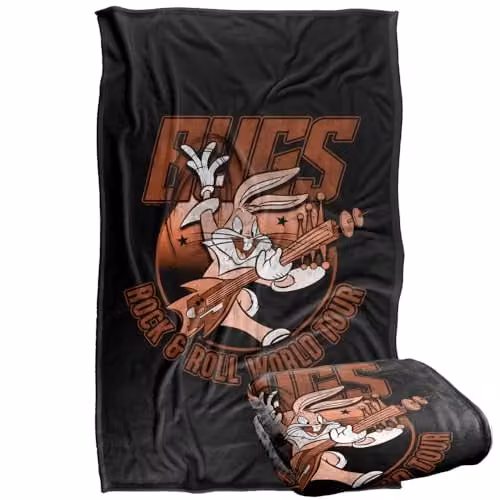 Warner Bros. Looney Tunes Bugs Bunny Rock and Roll Super Soft Silky Touch Fleece Throw Blanket, Multicolour, W: 91 cm, D: 147 cm – 1