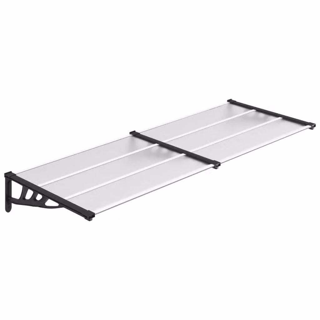 Berkfield Home Polycarbonate and Aluminium Door Canopy in Black and Transparent, W: 239 cm, D: 90 cm – 2
