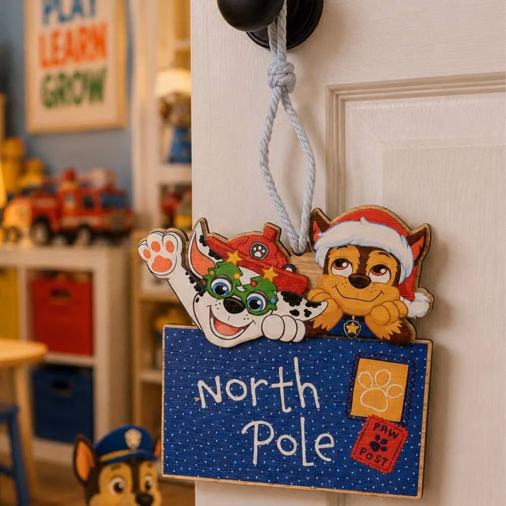 Widdop Bingham & Co Ltd Paw Patrol Chase & Marshall North Pole Wooden Christmas Hanging Decoration in Blue and Multicolour – 5