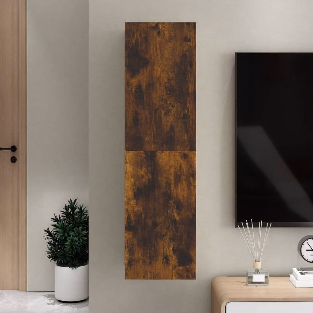 Berkfield Home Wall-mounted TV Cabinet in Smoked Oak Brown, W: 30.5 cm, D: 30 cm, H: 110 cm – 1