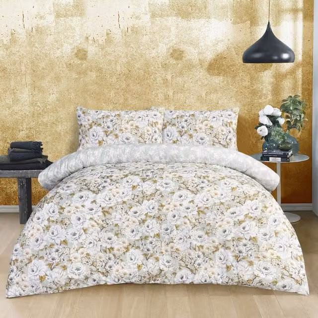 Smart Living Reversible Elegant Blooms Floral Duvet Cover and Pillowcases, Green, W: 180 cm, L: 200 cm