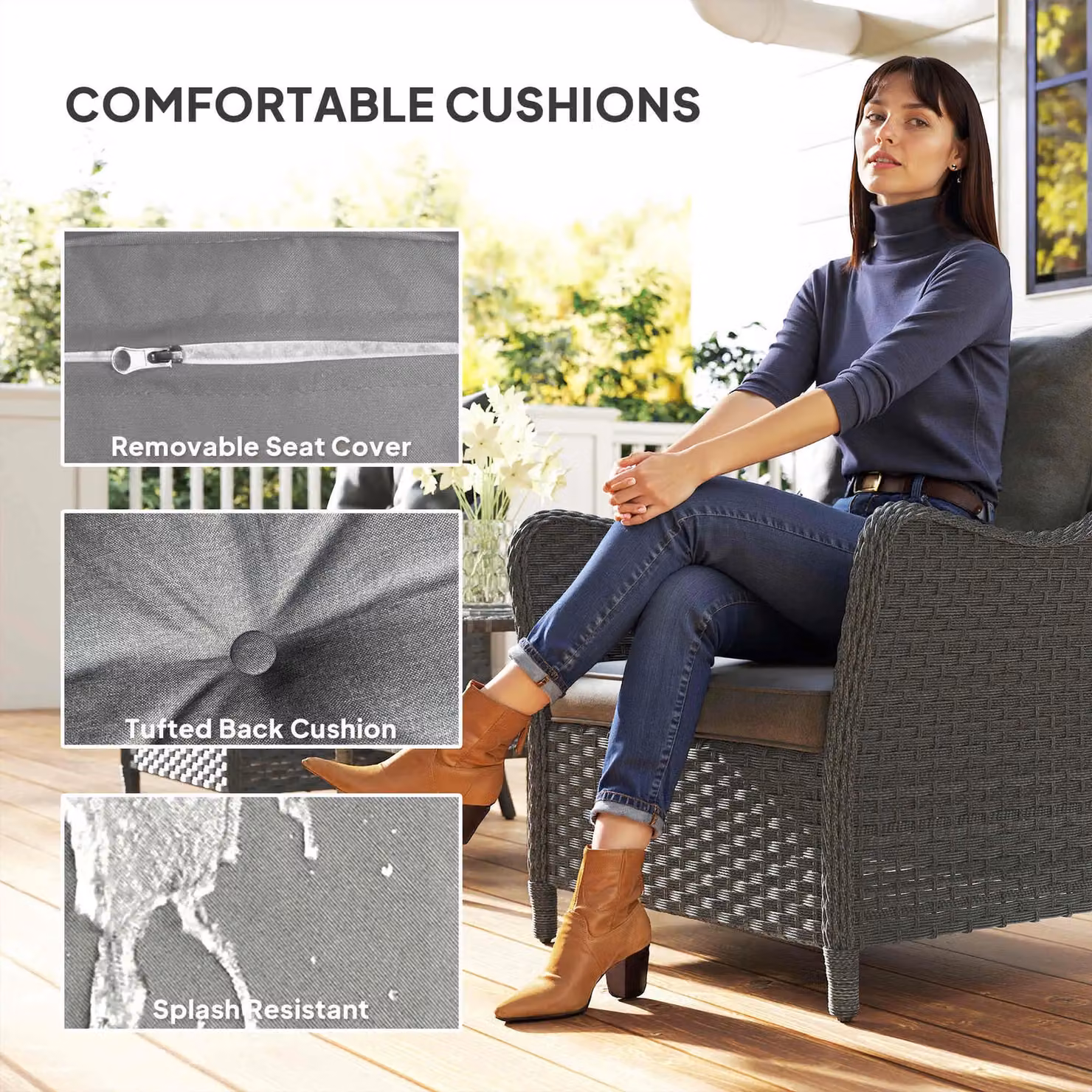 OUTSUNNY 2 Piece Rattan Garden Chair Set with Cushions in Dark Grey – 4