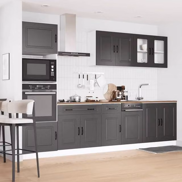 Berkfield Home Kalmar 7 Piece Modern Kitchen Cabinet Set in Black with Glass Doors