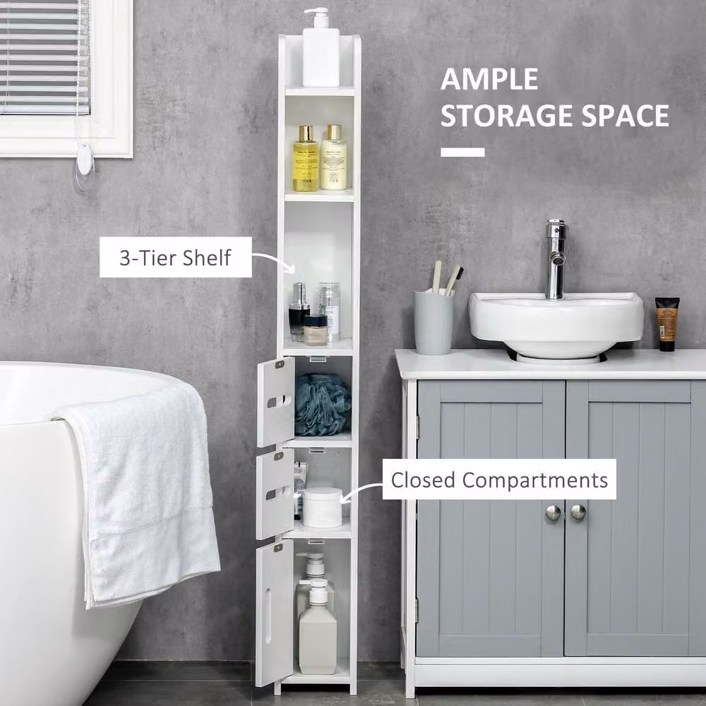 ERGOVEXA Modern White Freestanding Bathroom Storage Cabinet with Hinged Doors and Internal Shelves, W/D/H: 120 x 17 x 3 cm – 2