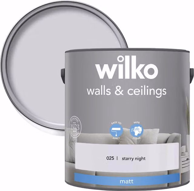 wilko Starry Night Matt Emulsion Paint for Walls and Ceilings, Blue and Grey, 2.5 l