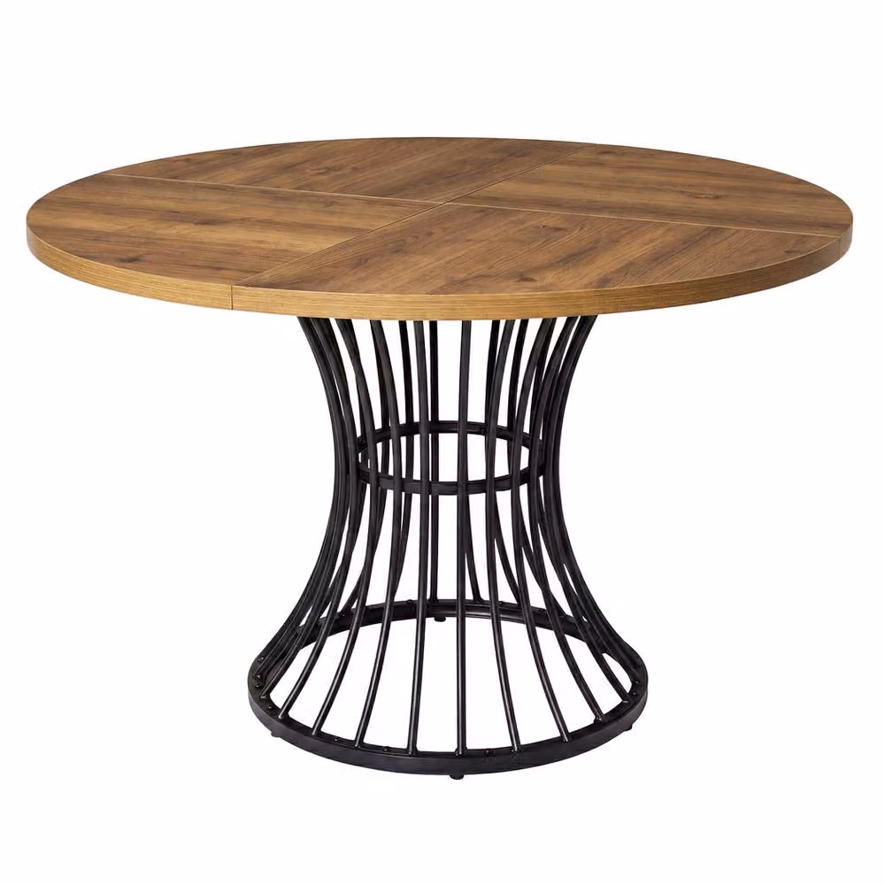 Levede Round Dining Table in Brown with Metal Base for 4-6 People, Diameter: 120 cm – 2