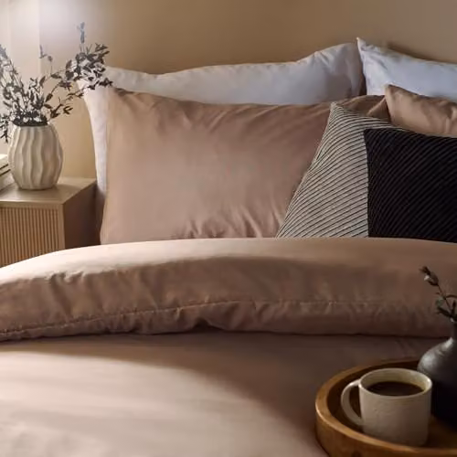 OHS King Size Microfibre Polyester Plain Dyed Duvet Cover and Pillowcase Set in Beige or Brown, W/D/H: 220 x 220 x 180 x 200 cm – 2