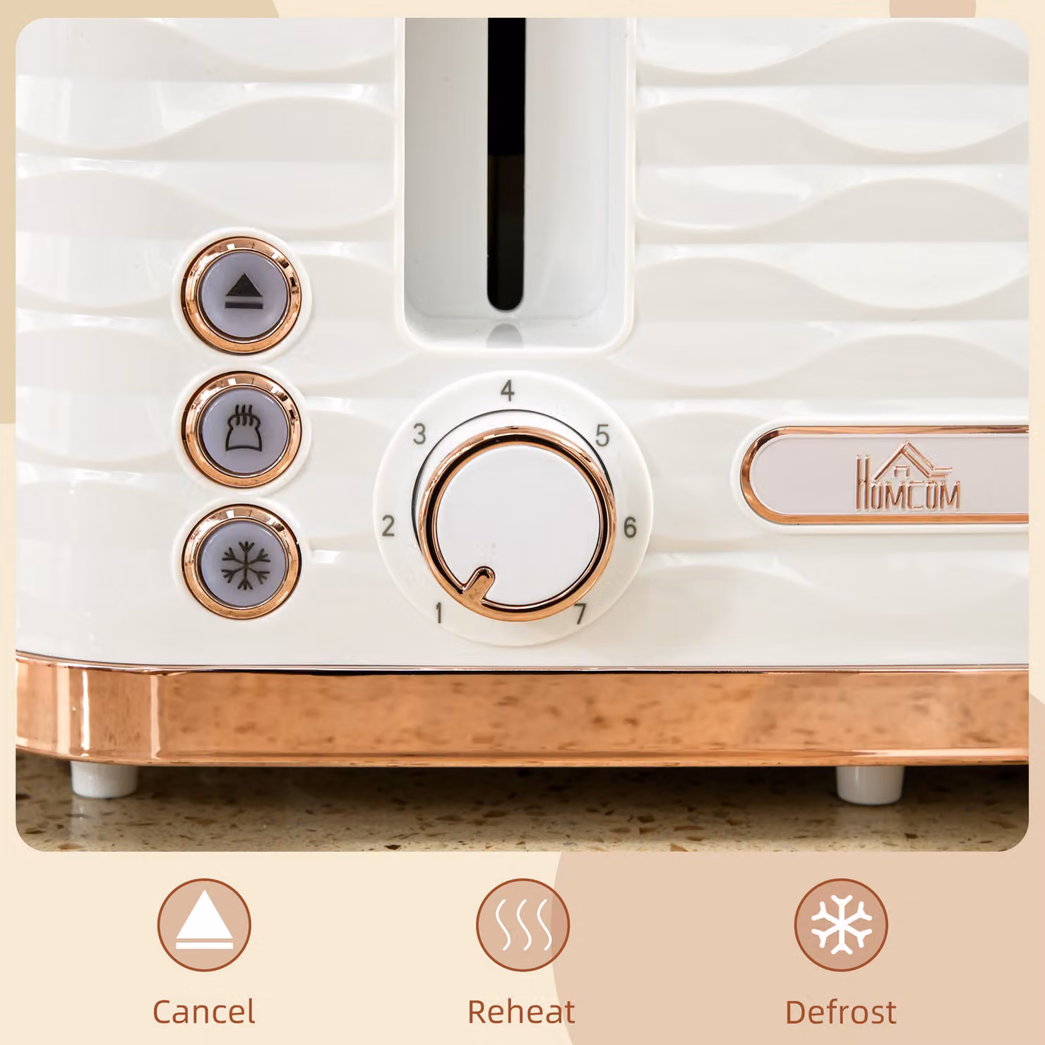 HOMCOM 4 Slice Toaster with 7 Browning Levels, High Lift, Reheat, Defrost and Cancel Functions, 1600W, White – 3