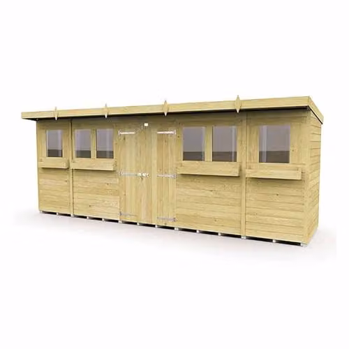 Buttercup Farm Rustic Wood Pent Summer Shed in Brown, W: 589 cm, D: 118 cm, H: 201 cm