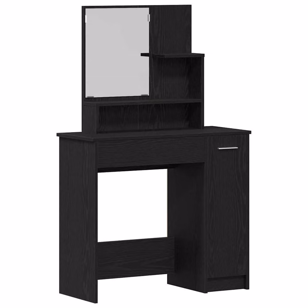 Berkfield Home Modern Black Oak Dressing Table Set in Matt Engineered Wood – 4